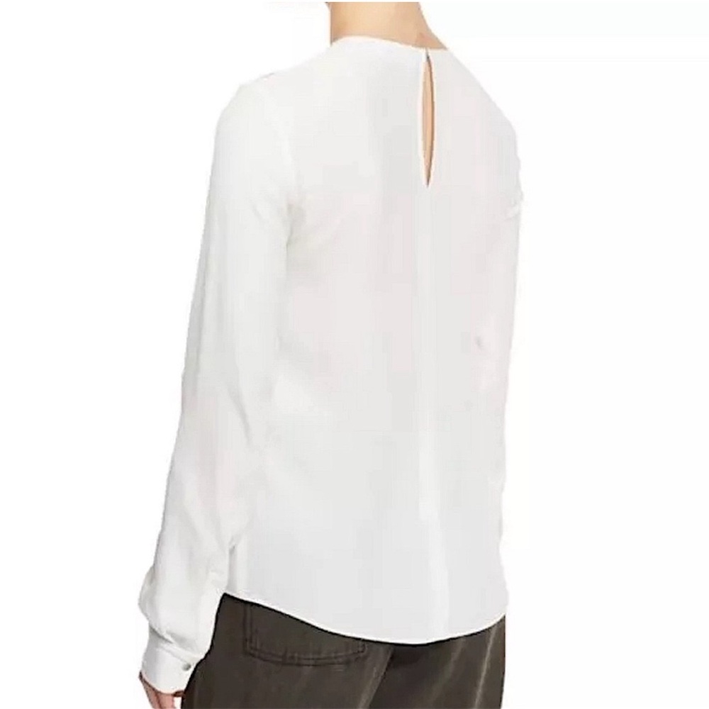 A.L.C. Sian Long Sleeve‎ Crepe Blouse Silk Honeycomb Crochet Net Ivory 2 - Picture 2 of 8